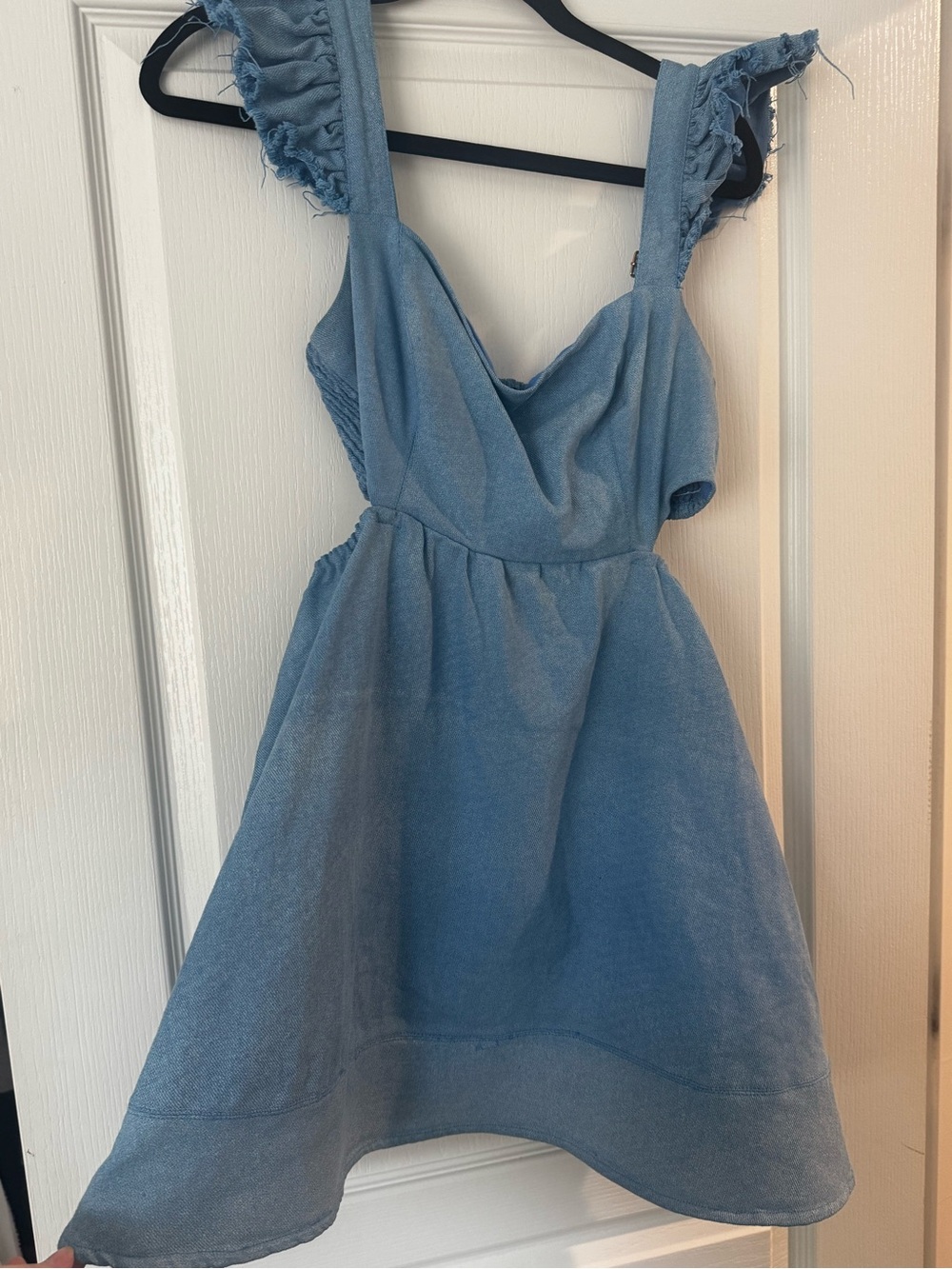 VICI Light Denim Ruffle Strap Sundress with cutouts.  Size L.  Worn once.